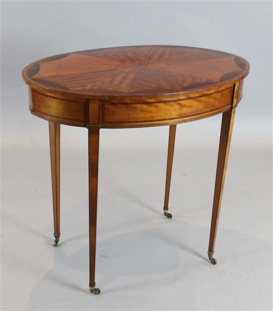 A George III style satin-birch and mahogany oval table, W.81cm